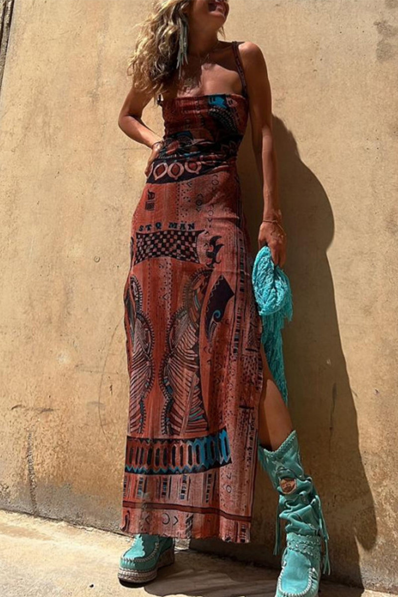 Vestidos sexis con estampado geométrico, espalda descubierta y tirantes finos (3 colores)