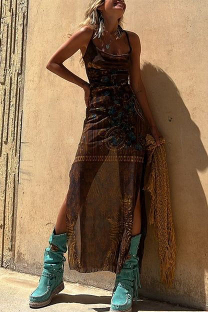 Vestidos sexis con estampado geométrico, espalda descubierta y tirantes finos (3 colores)