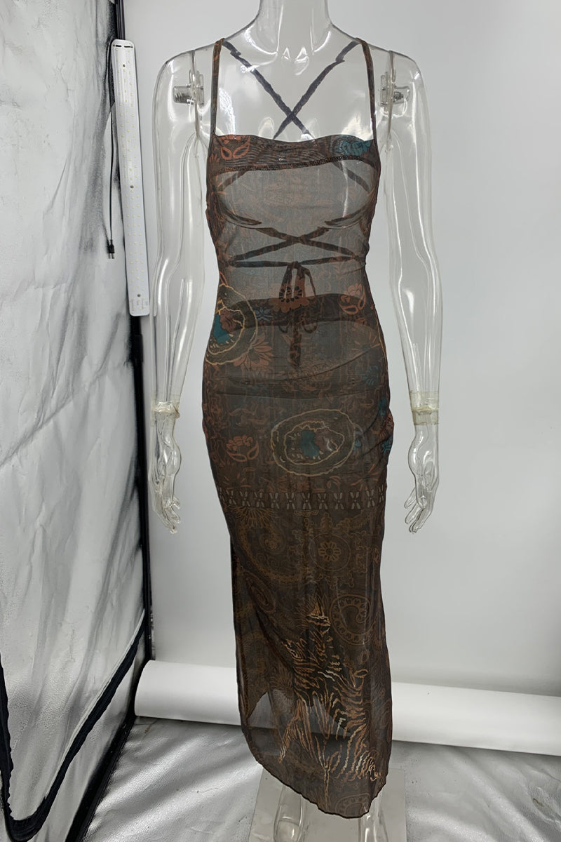 Vestidos sexis con estampado geométrico, espalda descubierta y tirantes finos (3 colores)