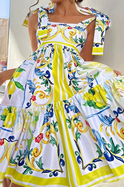 Vestidos casuales con estampado de encaje, espalda descubierta y tirantes finos en forma de A