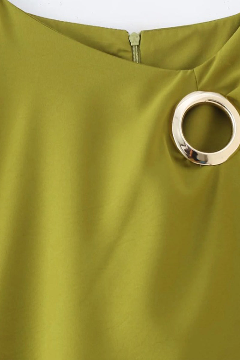 Vestidos casuales de diario con falda de un solo paso, de color sólido, con fruncido y cuello redondo