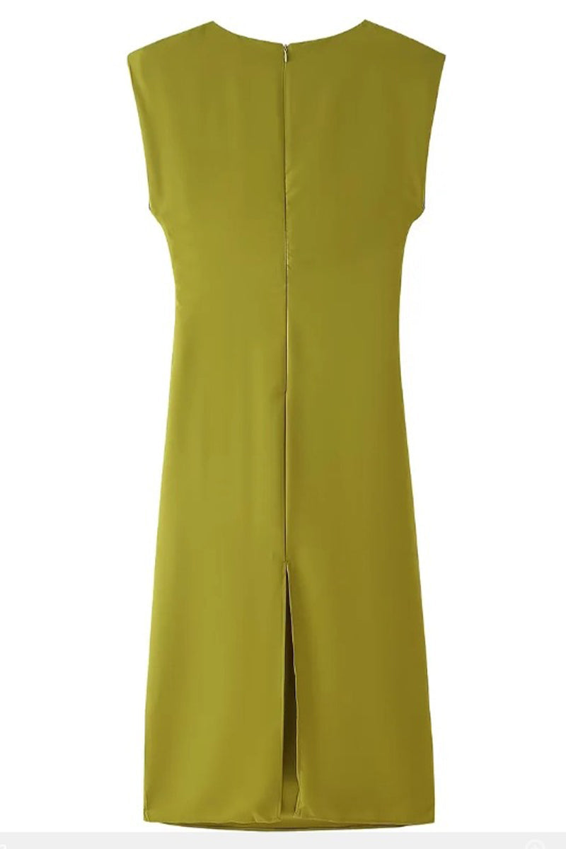 Vestidos casuales de diario con falda de un solo paso, de color sólido, con fruncido y cuello redondo