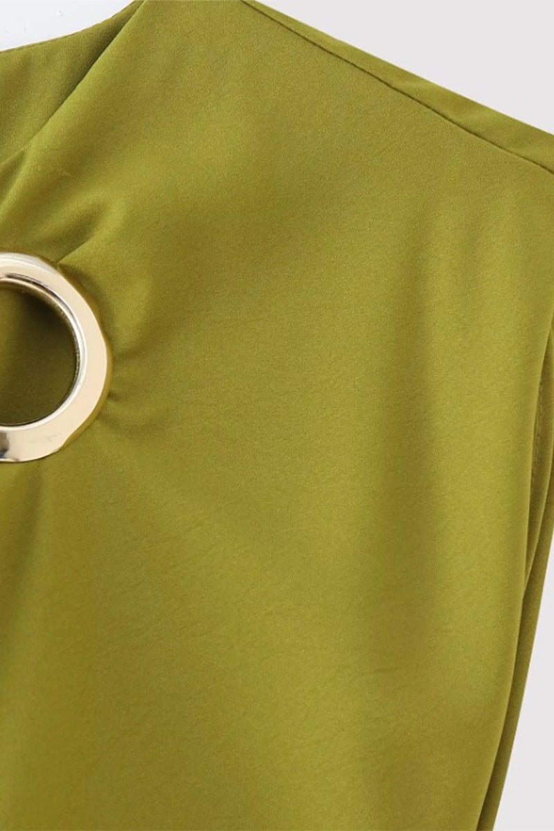 Vestidos casuales de diario con falda de un solo paso, de color sólido, con fruncido y cuello redondo