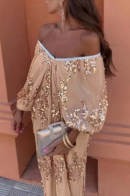 Vestidos de celebridades sexys con lentejuelas de color sólido y escote en V, falda de un solo paso