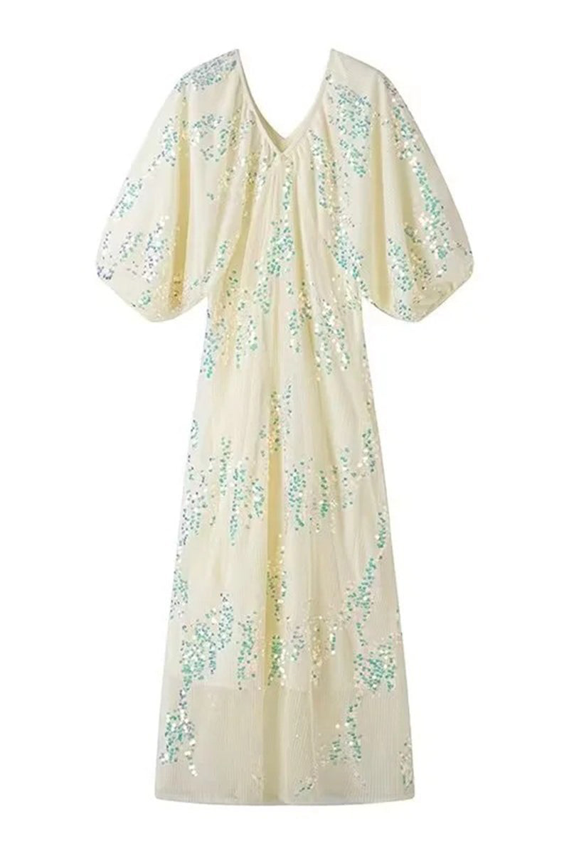 Vestidos de celebridades sexys con lentejuelas de color sólido y escote en V, falda de un solo paso