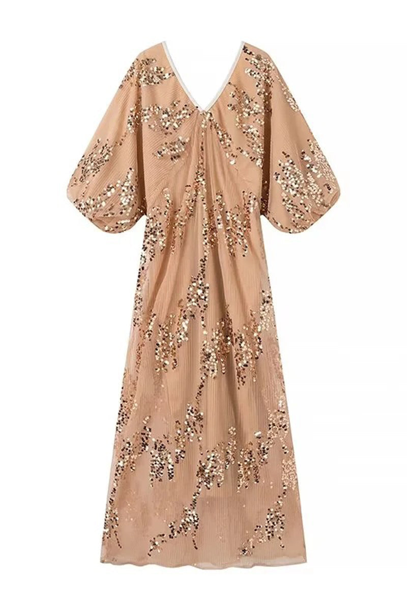 Vestidos de celebridades sexys con lentejuelas de color sólido y escote en V, falda de un solo paso