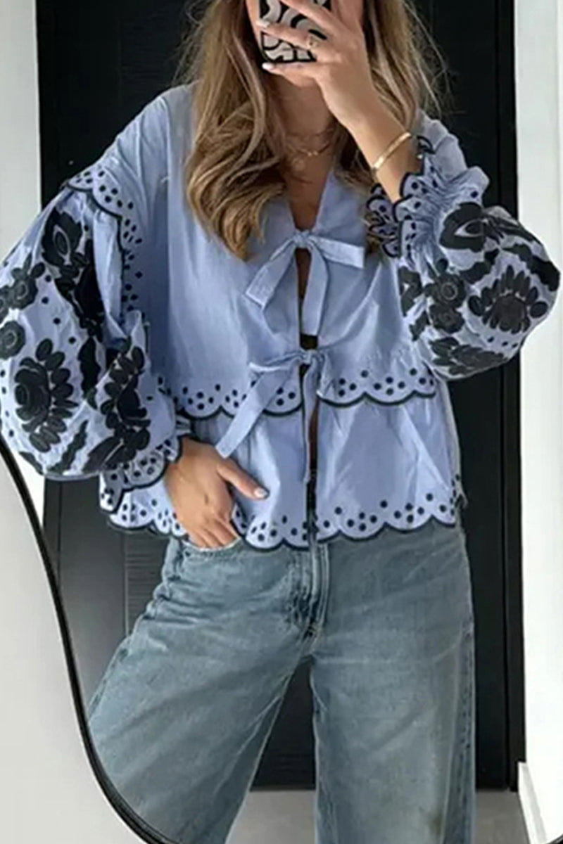 Blusas casuales de color sólido con encaje, cuello en V y patchwork (3 colores)