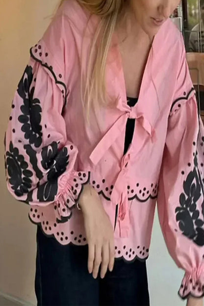 Blusas casuales de color sólido con encaje, cuello en V y patchwork (3 colores)