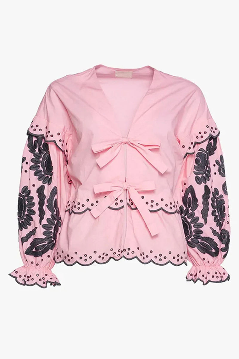 Blusas casuales de color sólido con encaje, cuello en V y patchwork (3 colores)