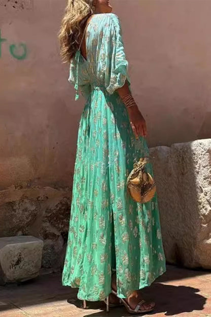 Mono holgado informal de diario con estampado degradado y estampado bronceado y cuello en V