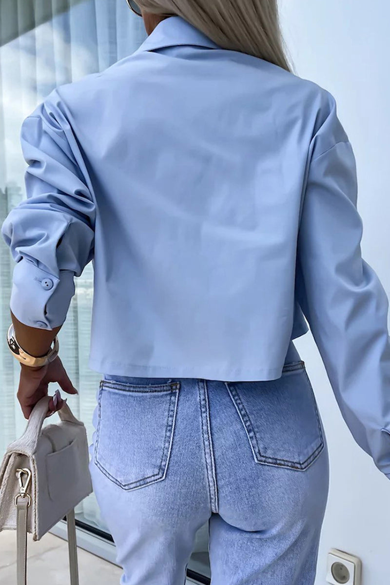 Blusa informal de cuello camisero con botones y patchwork de color liso para uso diario (3 colores)