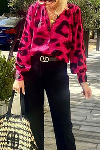 Blusas de cuello en V con estampado geométrico bohemio de calle