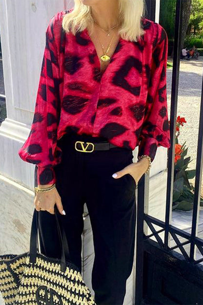 Blusas de cuello en V con estampado geométrico bohemio de calle