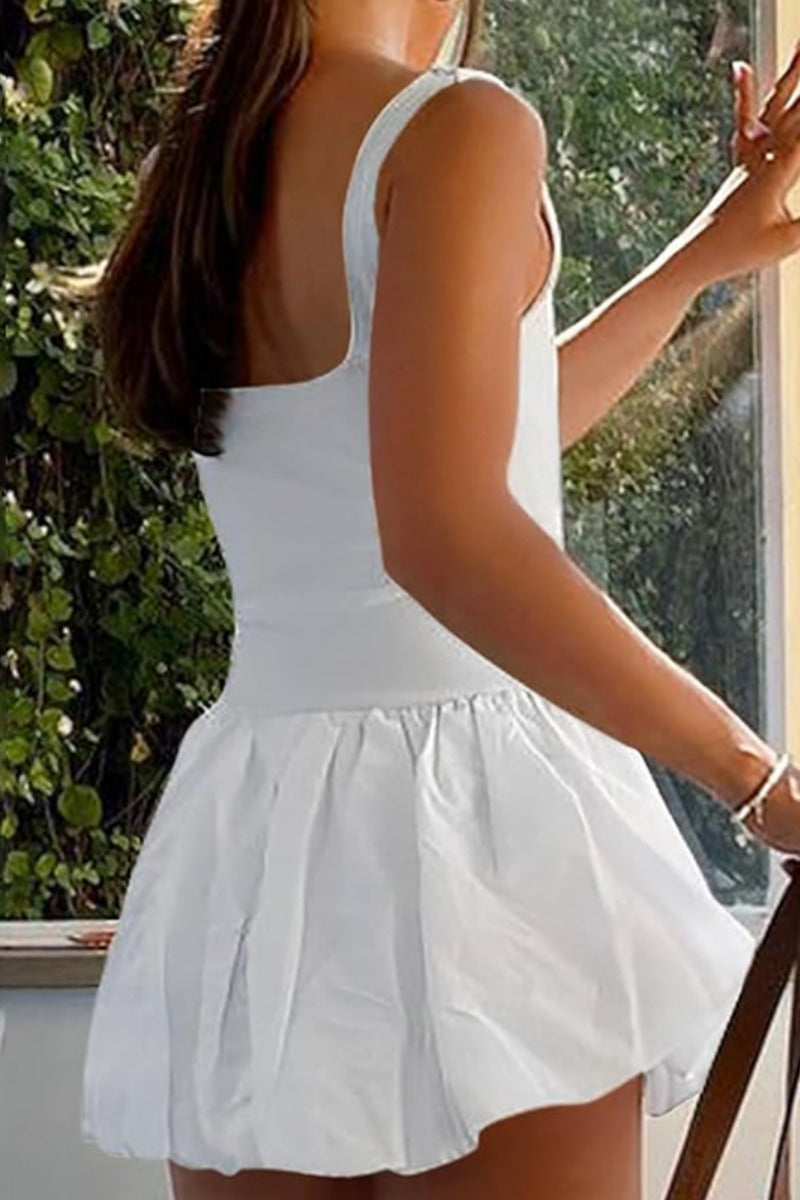 Vestidos casuales de color sólido con espalda descubierta y cuello en U (6 colores)