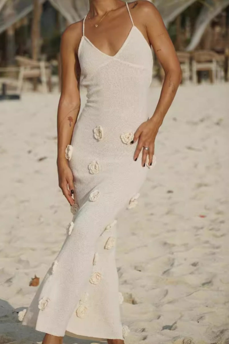 Vestidos de playa sexis con flores, encaje, espalda descubierta y tirantes finos (3 colores)