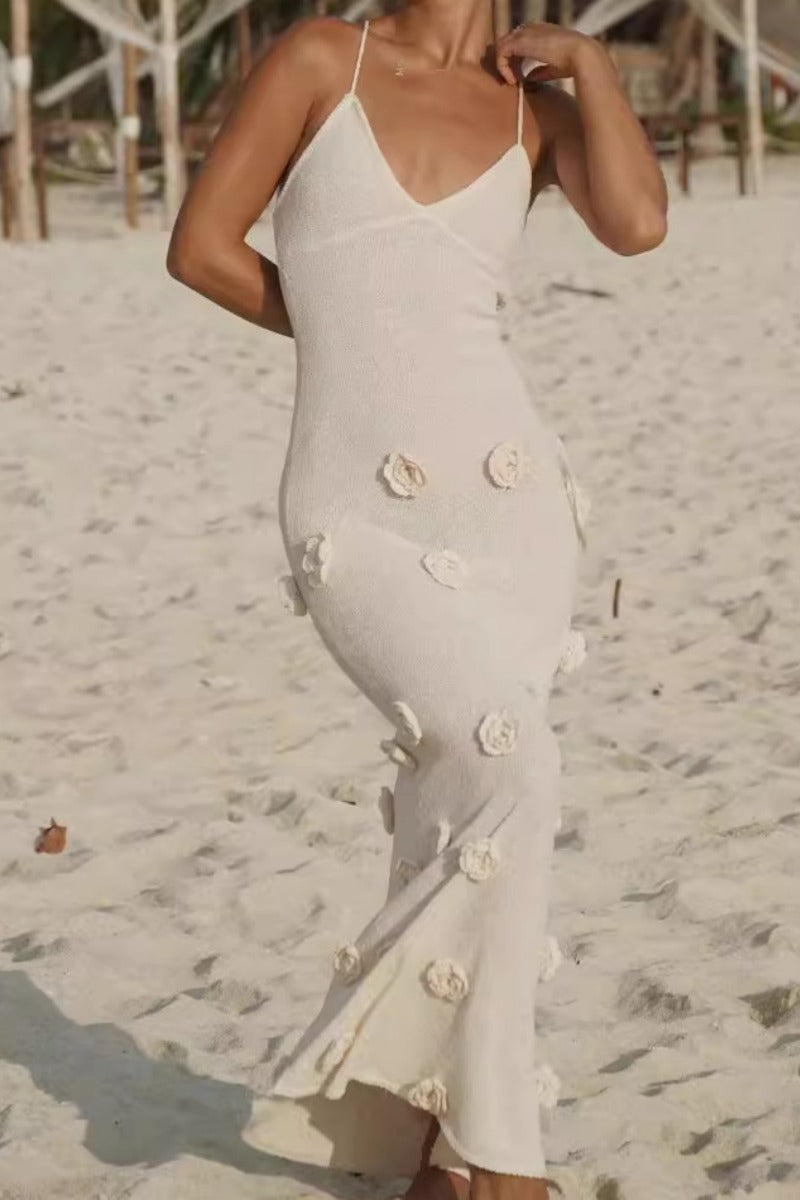 Vestidos de playa sexis con flores, encaje, espalda descubierta y tirantes finos (3 colores)