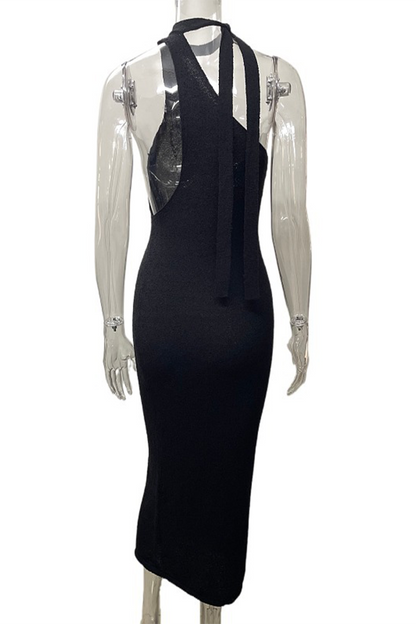 Vestidos sexis de color sólido con espalda descubierta y cuello oblicuo, falda de un solo paso