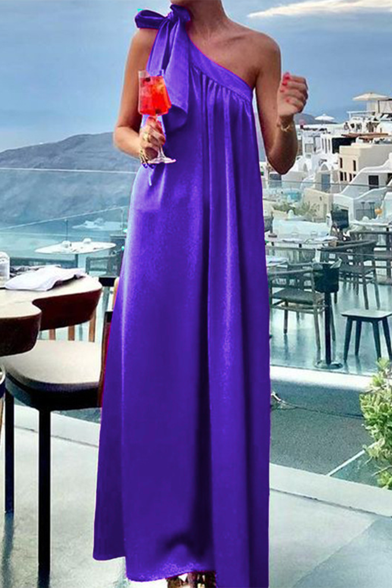 Vestidos sin mangas con cuello oblicuo, encaje y color liso para vacaciones diarias (4 colores)