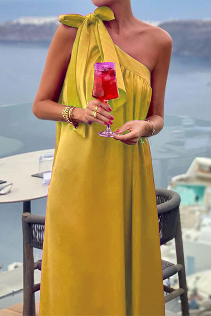 Vestidos sin mangas con cuello oblicuo, encaje y color liso para vacaciones diarias (4 colores)