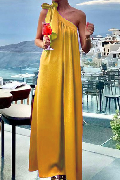 Vestidos sin mangas con cuello oblicuo, encaje y color liso para vacaciones diarias (4 colores)