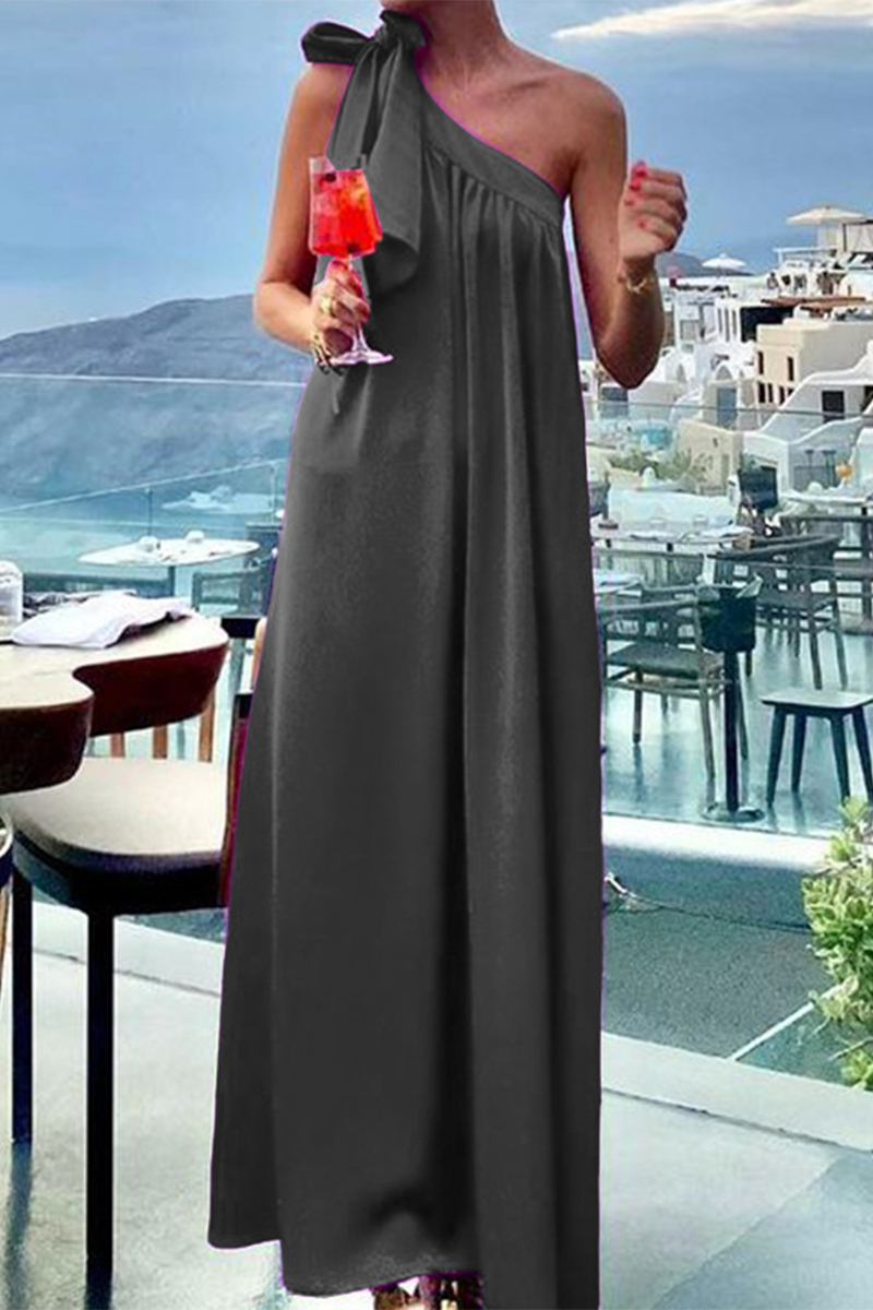 Vestidos sin mangas con cuello oblicuo, encaje y color liso para vacaciones diarias (4 colores)