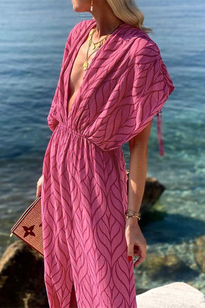 Vestidos casuales de vacaciones con estampado geométrico y abertura con cuello en V irregular