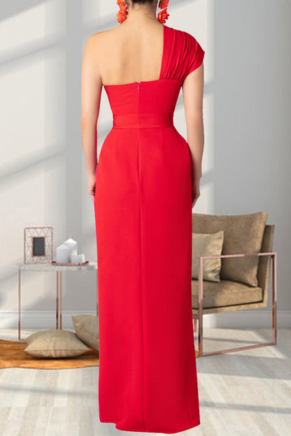 Vestidos largos de calle de color liso con espalda descubierta, abertura alta, patchwork, cuello oblicuo en contraste