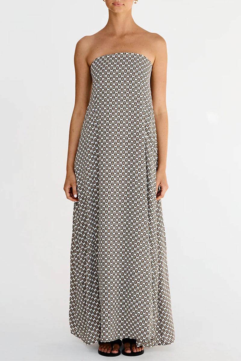 Vestidos sexis sin tirantes con cremallera y estampado geométrico urbano