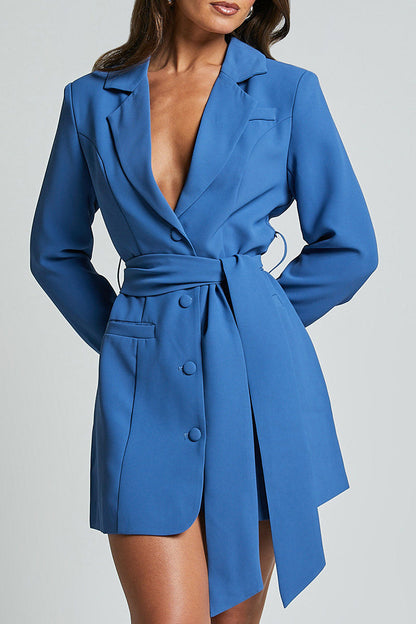 Prenda exterior sexy formal de color sólido con cordones, botones y cuello vuelto (3 colores)