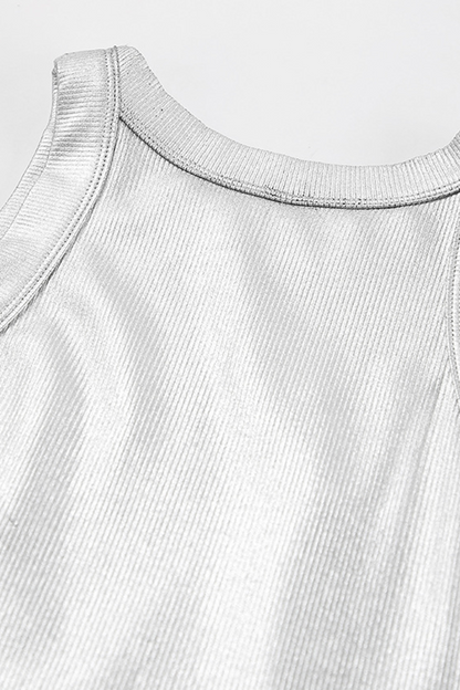 Tops casuales de cuello redondo reflectantes fruncidos con parches para uso diario