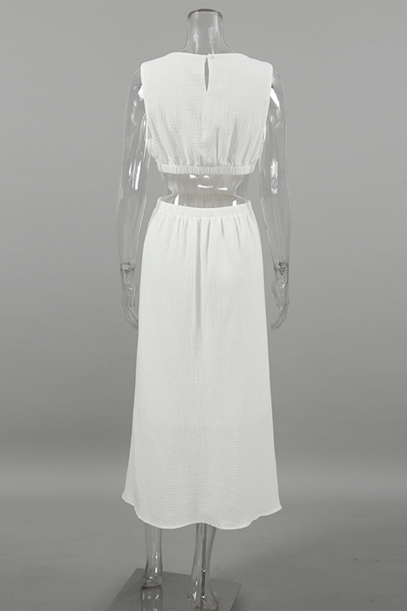 Vestidos casuales de calle de color sólido con agujeros y cuello redondo sin mangas