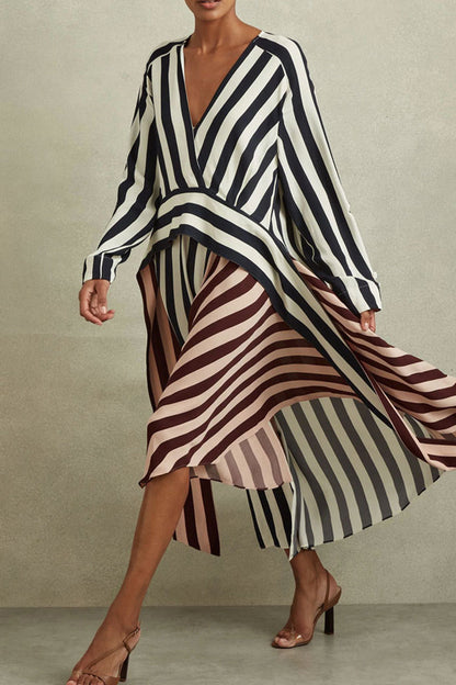 Vestidos largos con escote en V profundo y rayas de celebridades