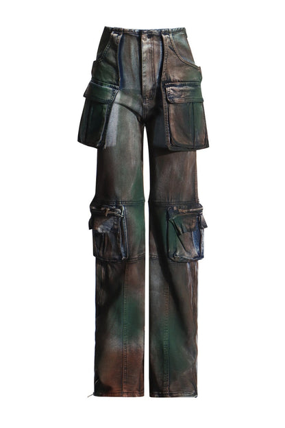 Vaqueros rectos de cintura alta con bolsillos y retazos informales