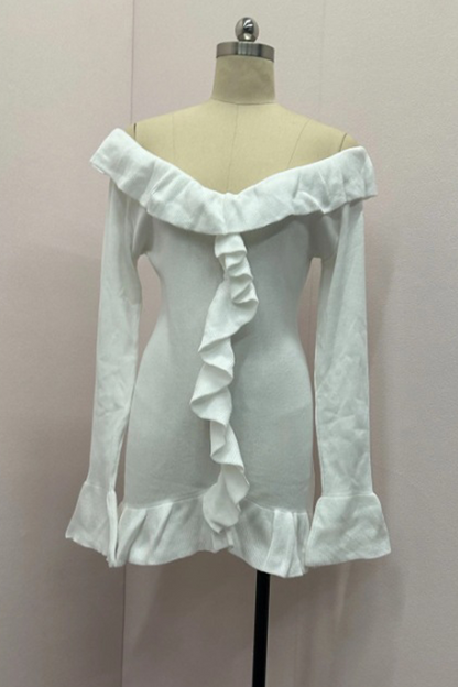 Vestidos sexis de falda cruzada con hombros descubiertos y volantes de color sólido