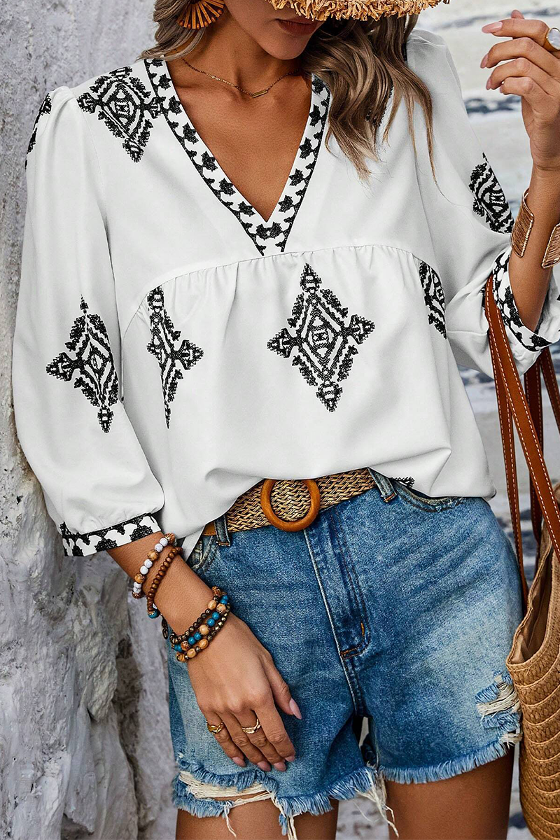 Tops casuales de cuello en V con estampado geométrico diario (6 colores)