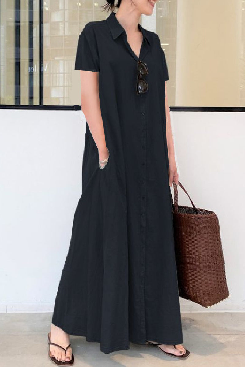 Vestidos largos informales con cuello camisero, estampados de patchwork y colores sólidos (6 colores)