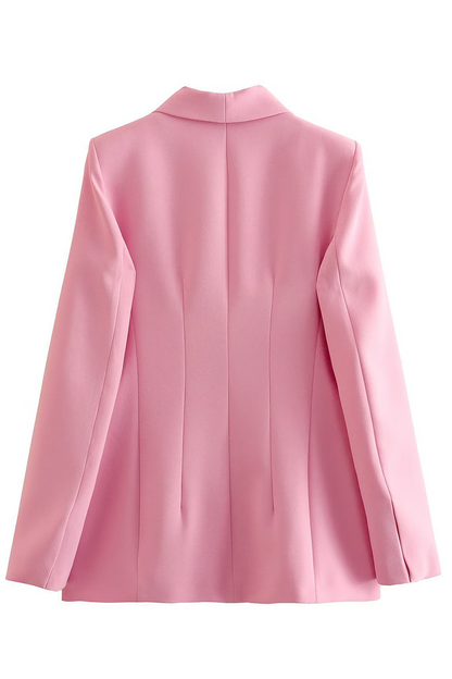 Conjunto informal de dos piezas de manga larga con cuello vuelto y parches de color liso para negocios