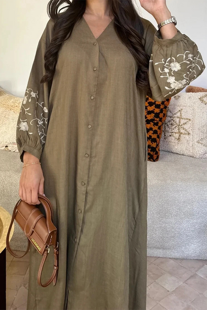 Vestidos casuales de corte A con cuello en V, patchwork, flores y hebillas