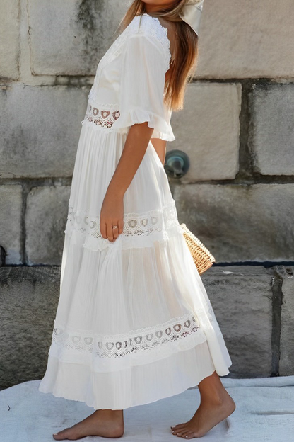 Vestidos sexis de corte A con escote en V, espalda descubierta y calados en color sólido