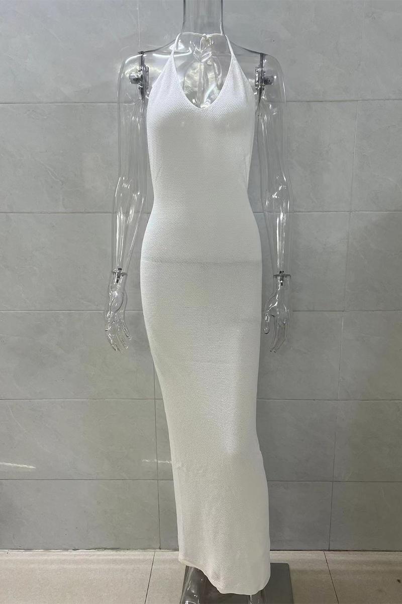 Vestidos sexis de un solo color con encaje, espalda descubierta y cuello halter.