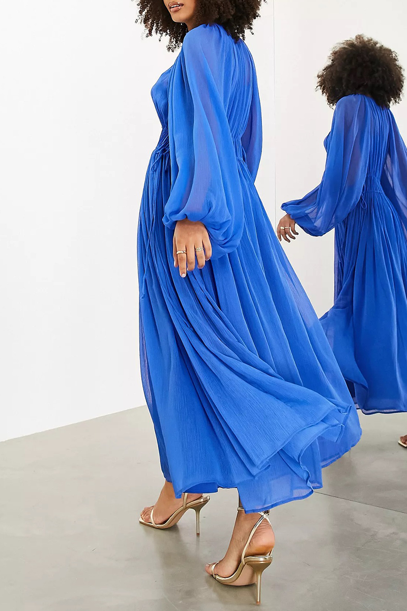 Vestidos sexys de corte A con escote en V transparente y patchwork de color sólido (3 colores)