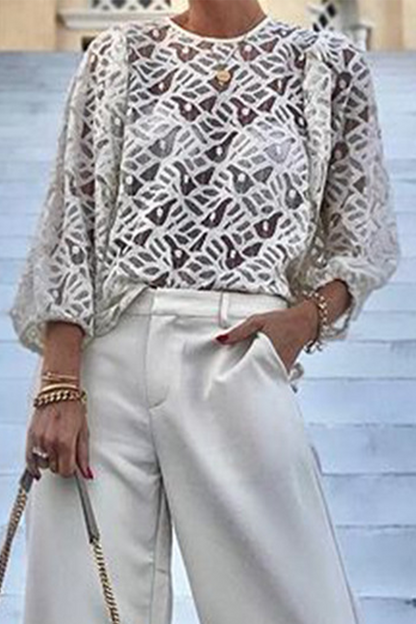 Tops casuales de color sólido con cordones y cuello redondo transparente