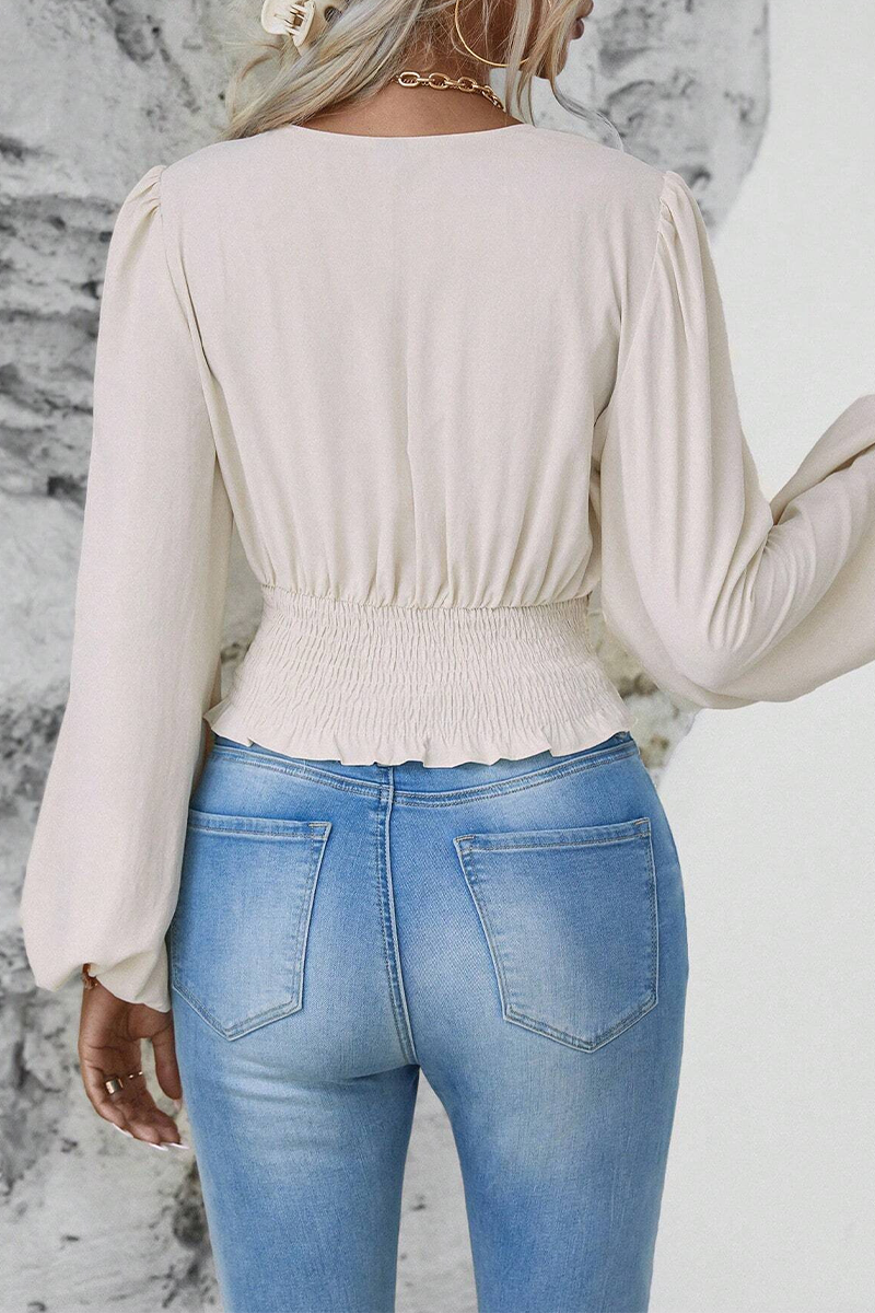 Blusas elegantes de cuello en V fruncidas de color liso para uso diario (6 colores)