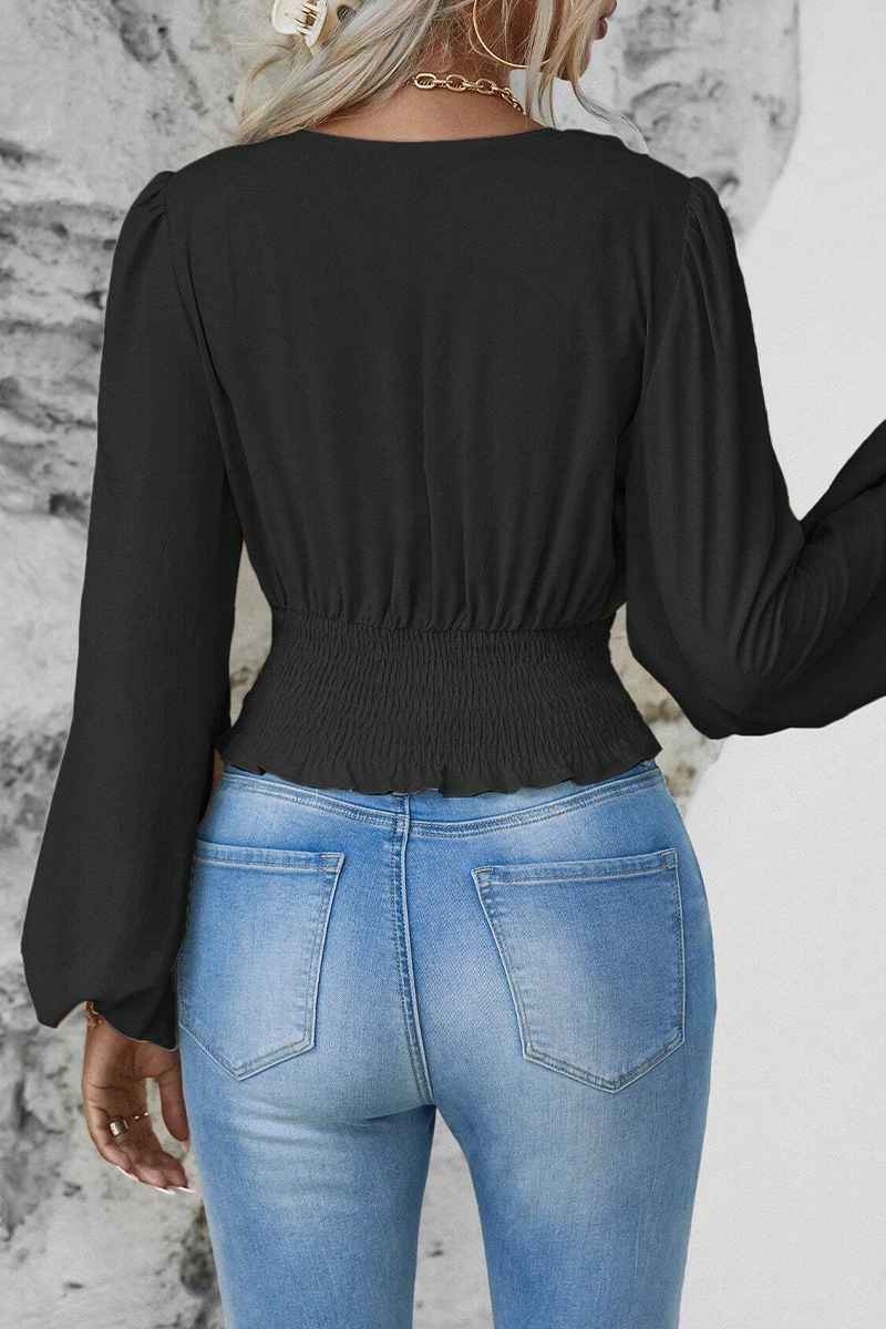 Blusas elegantes de cuello en V fruncidas de color liso para uso diario (6 colores)