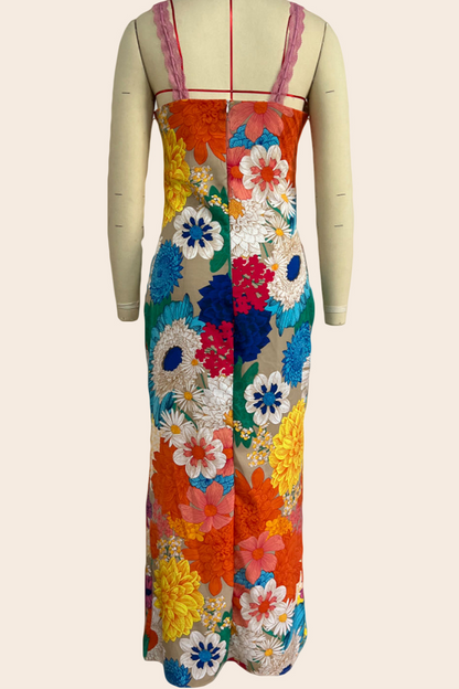 Vestidos sexis de falda de un solo paso con patchwork y estampado de flores