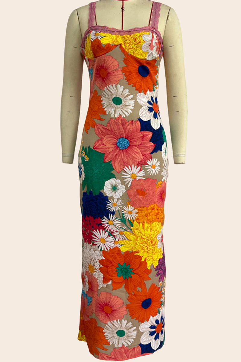 Vestidos sexis de falda de un solo paso con patchwork y estampado de flores