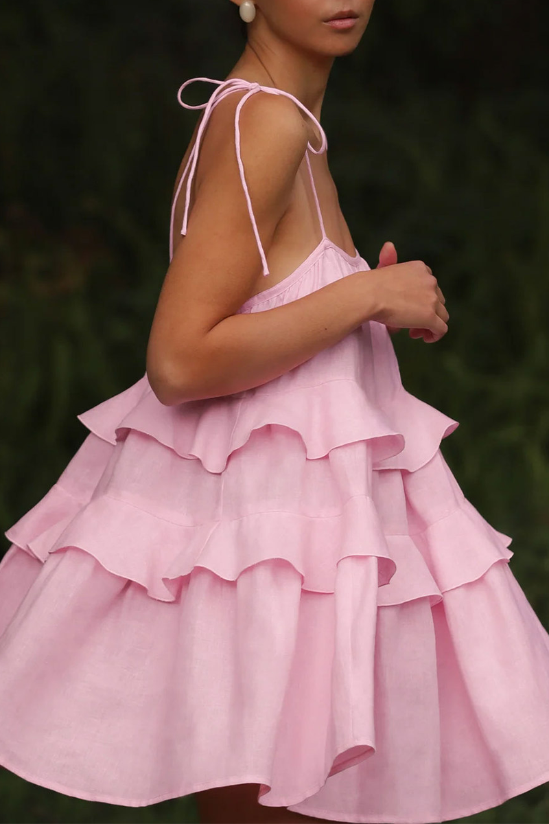 Vestidos sexis de color liso con encaje y cuello en U (3 colores)