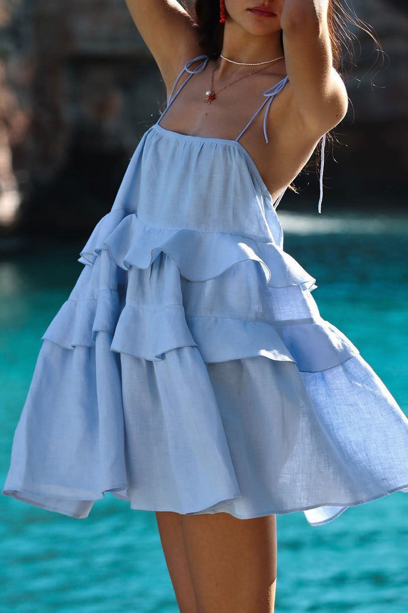 Vestidos sexis de color liso con encaje y cuello en U (3 colores)