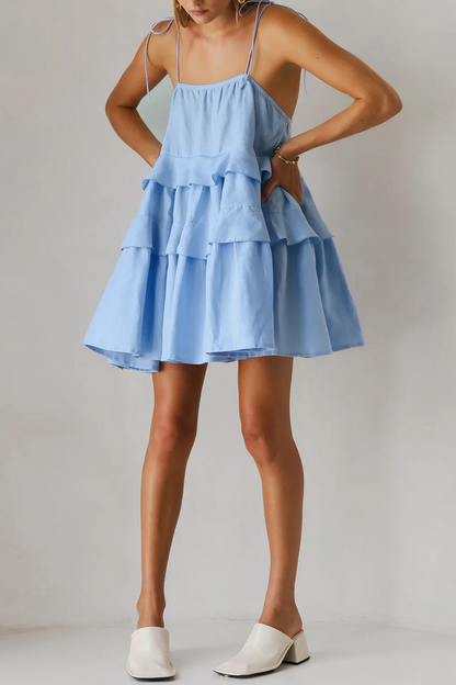 Vestidos sexis de color liso con encaje y cuello en U (3 colores)