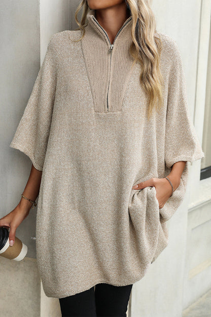 Suéteres casuales de color sólido con cremallera y cuello vuelto (4 colores)